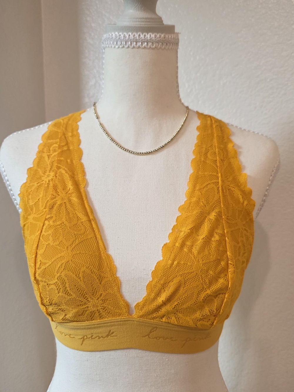 PINK Victoria's Secret Lace Plunge Bralette in Mustard
